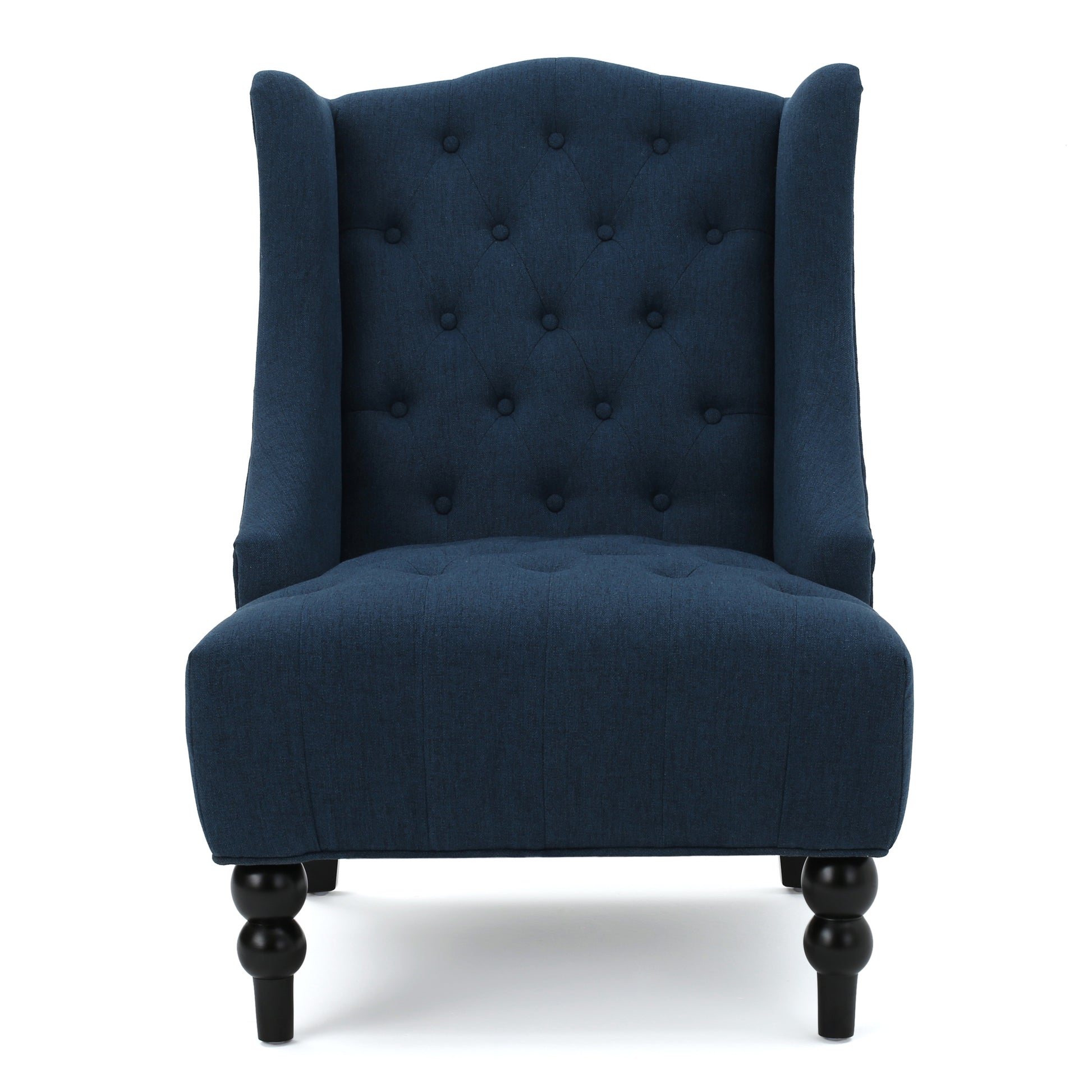 Upholstered Wingback Chair Navy Blue Linen