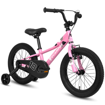 A18117 Ecarpat Kids' Bike 18 Inch Wheels, 1 Speed Boys Girls Child Bicycles For 3 5Years, With Removable Training Wheels Baby Toys, Front V Brake, Rear Holding Brake Pink Cute Polyurethane Foam 3 To 4 Years Carbon Steel Outdoor