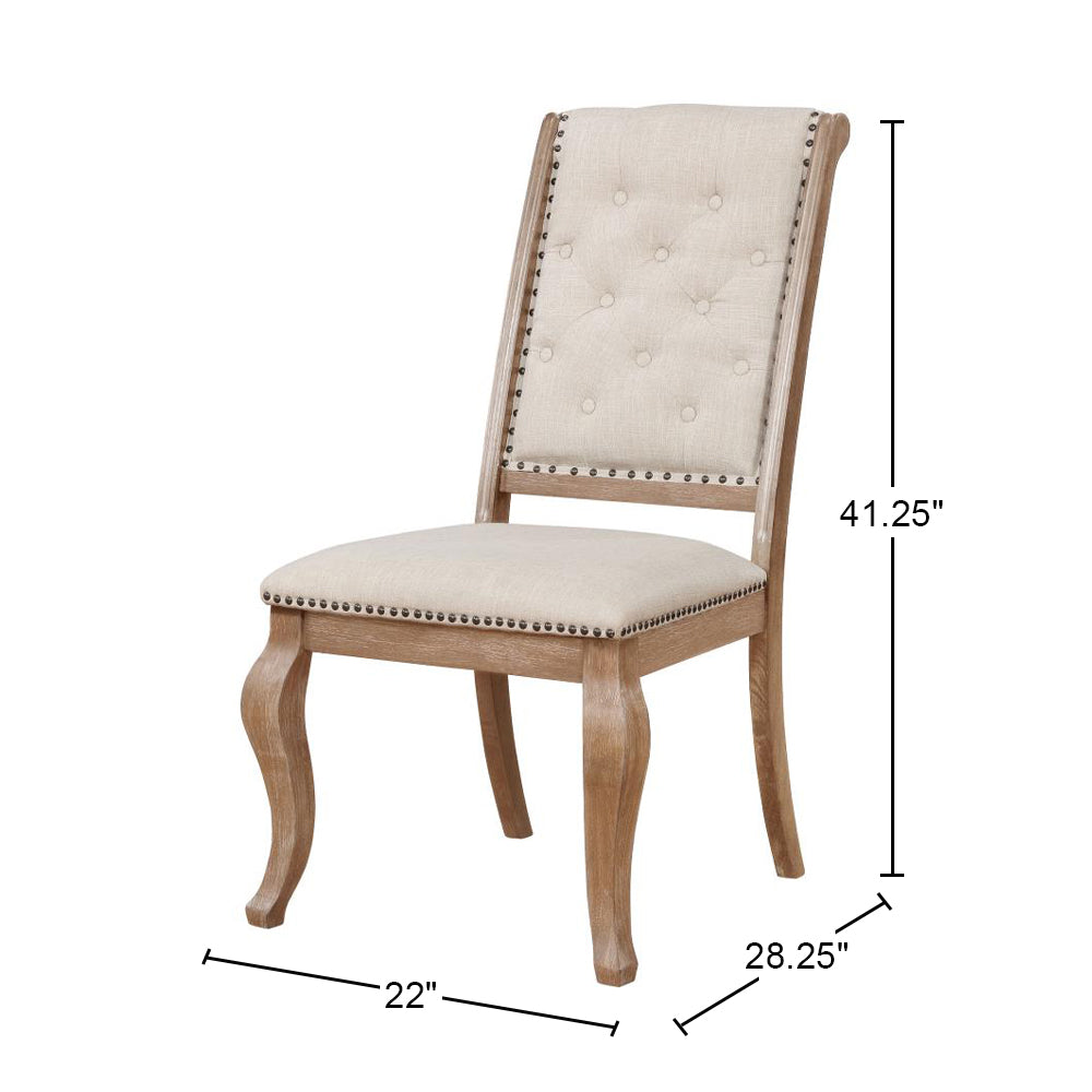 Set Of 2 Cream Fabric Upholstered Dining Chairs, Barley Brown Solid Cream Brown Dining Room Rectangular Dining Chairs Tufted Back Set Of 2 Fabric,Mdf