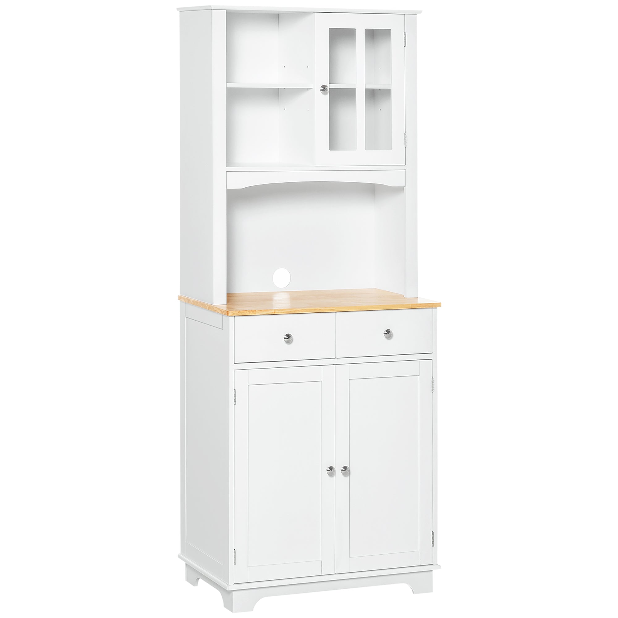 Homcom Freestanding 67" Kitchen Buffet With Hutch, Pantry Cabinet With Microwave Stand, Adjustable Shelf, 2 Drawers, Cupboard, White White Mdf