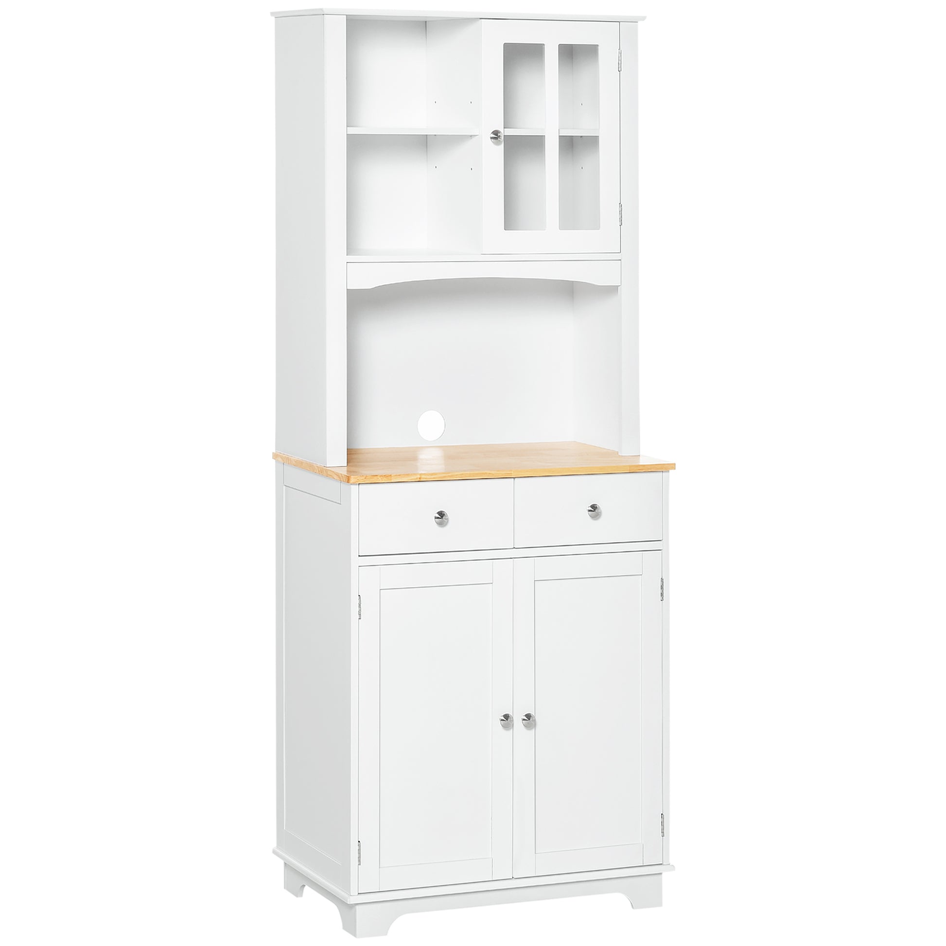 Homcom Freestanding 67" Kitchen Buffet With Hutch, Pantry Cabinet With Microwave Stand, Adjustable Shelf, 2 Drawers, Cupboard, White White Mdf