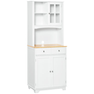 Homcom Freestanding 67" Kitchen Buffet With Hutch, Pantry Cabinet With Microwave Stand, Adjustable Shelf, 2 Drawers, Cupboard, White White Mdf