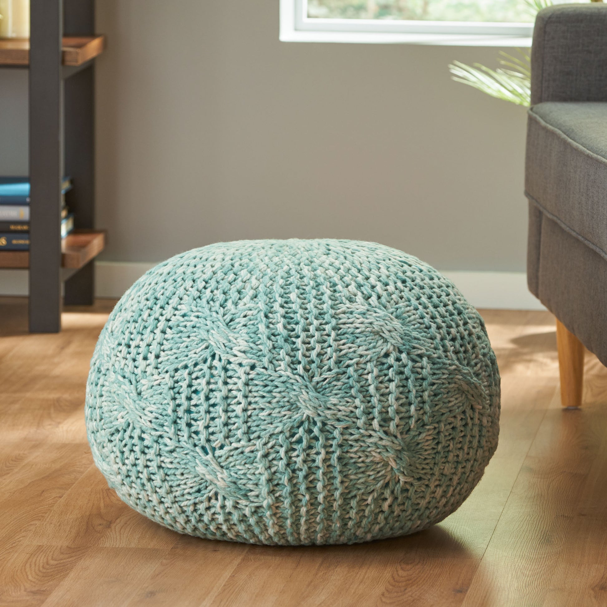 Deon Knitted Pet Yarn 20 X 20 Round Pouf Aqua Pet