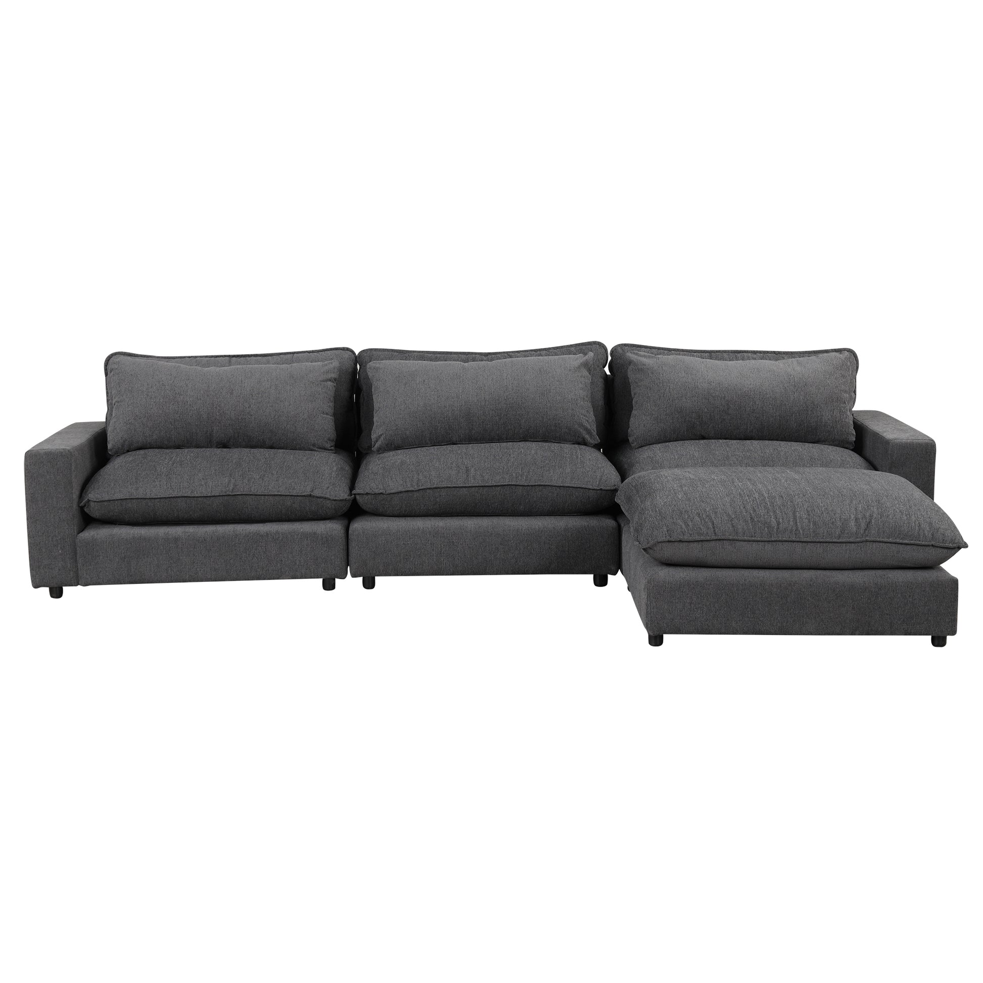 128" Sectional Sofa Cloud Sofa Chenille Upholstered Sofa Couch With Movable Ottoman, Comfortable Seat Cushions, Charging Ports And Three Back Pillows For Living Room, Grey Grey Foam Chenille 4 Seat