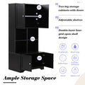 Tall And Wide Bathroom Floor Storage Cabinet, Bathroom Storage Unit, Freestanding Cabinet With 4 Doors, Adjustable Shelves, Open Multi Layer Shelves, Black Black Mdf