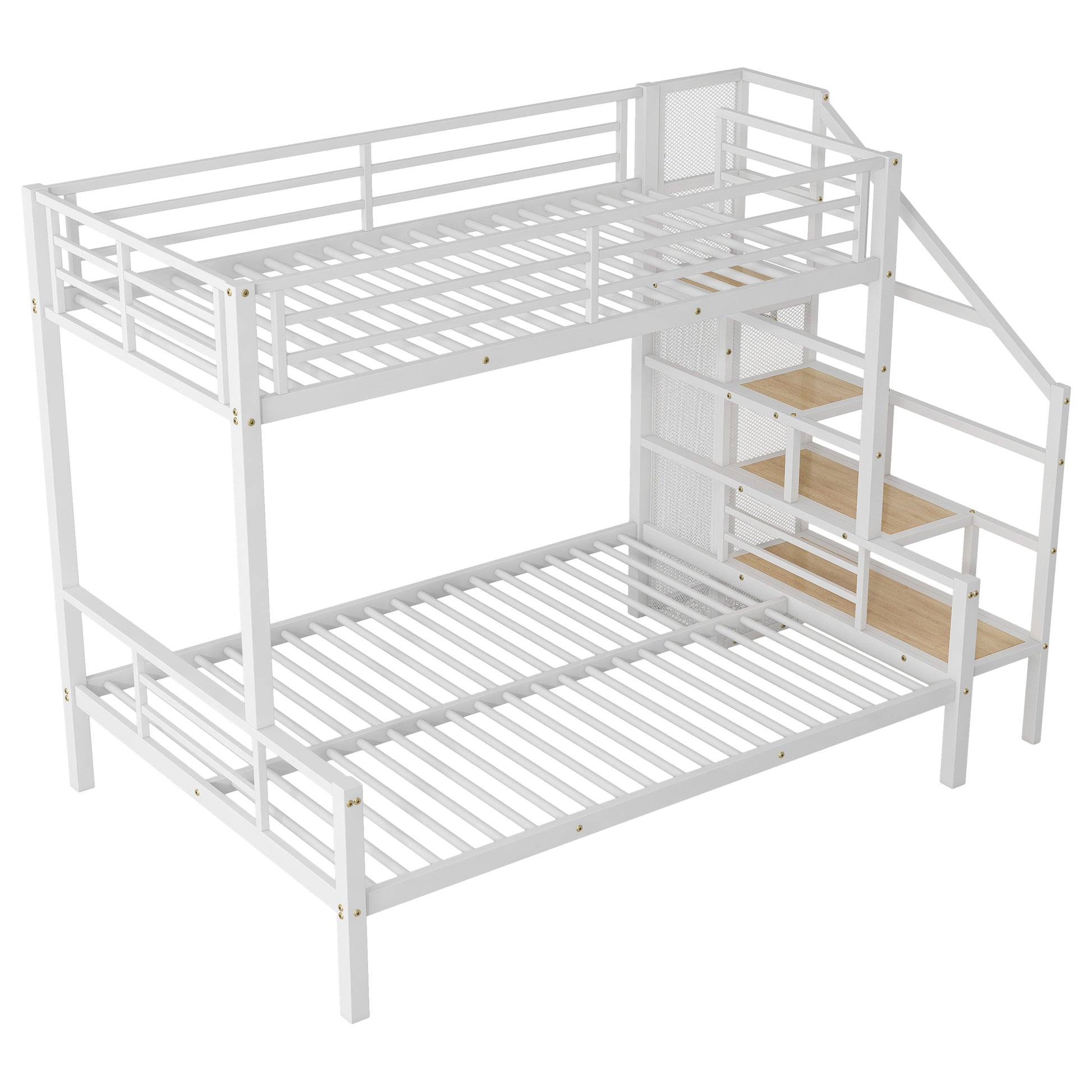 Twin Over Full Size Metal Bunk Bed With Storage Staircase And Open Wardrobe,White Expected Arrival Time:11.15 White Mdf Metal