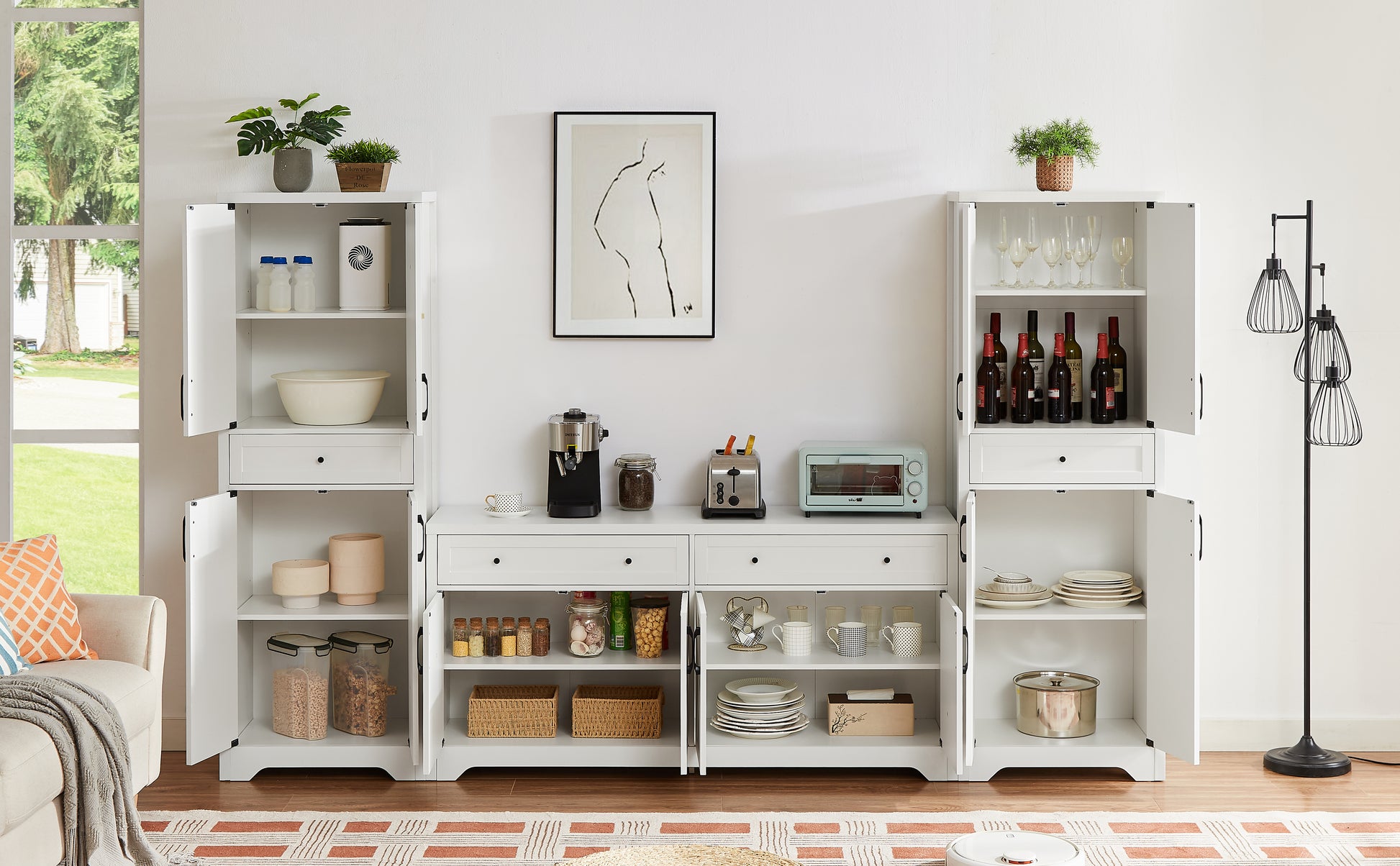 68"High Living Room Sideboard, Multi Functional Combination Tv Cabinet Sideboard, Large Capacity Storage Cabinet, Can Be Used In Living Room, Bedroom,Office Area, White, 23.7''L X 15.0''W X 68''H.