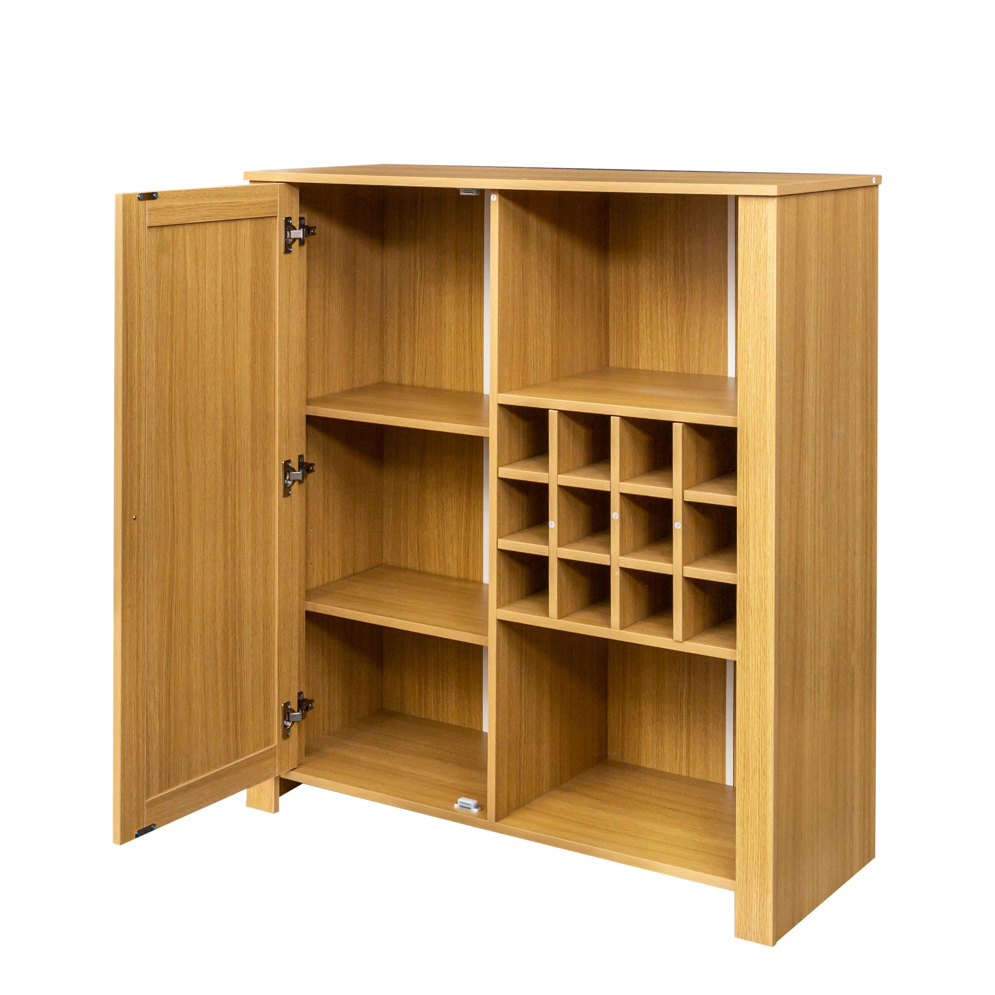 Storage Cabinet, Rattan Cabinet With 2 Adjustable Shelves,Sideboard Buffet Cabinet, Wine Cabinet,Coffee Bar Cabinet For Living Room Oak Mdf