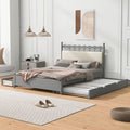 Queen Size Wooden Storage Platform Bed, With 2 Big Drawers, T Size Trundle, Gray Queen Gray Plywood