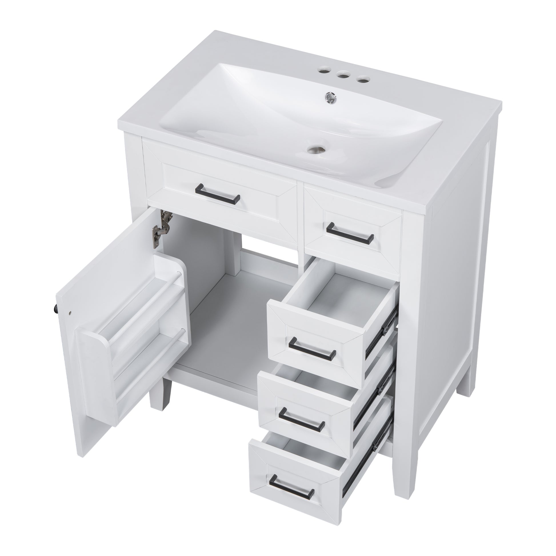 30" Bathroom Vanity With Sink Combo, White Bathroom Cabinet With Drawers, Solid Frame And Mdf Board White Solid Wood Mdf