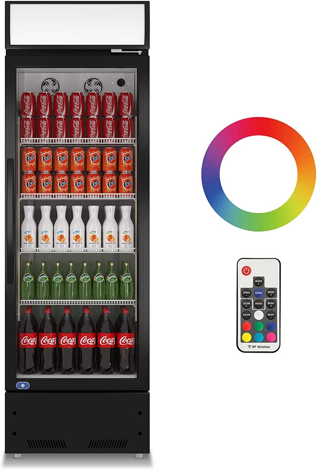 Commercial Glass Door Refrigerator, Single Glass Door Retail Merchandiser Cooler, 8.0 Cubic Ft., Etl Approved, Black Black Steel