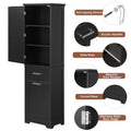 Tall Bathroom Storage Cabinet, Freestanding Storage Cabinet With Two Different Size Drawers And Adjustable Shelf, Mdf Board With Painted Finish, Black Black Mdf