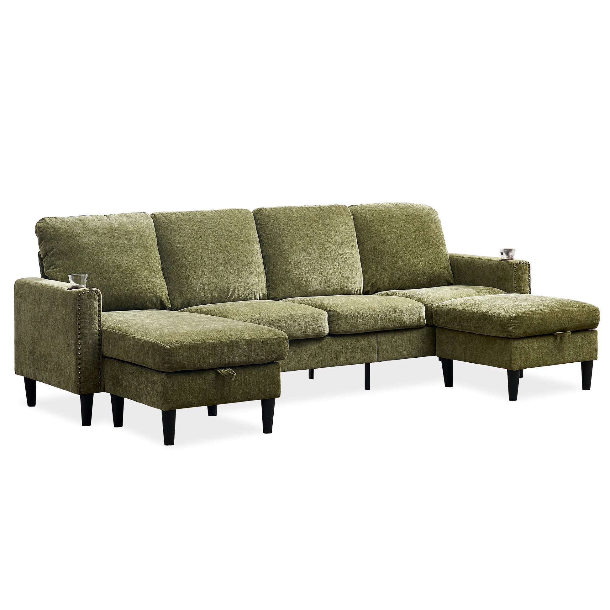 Chenille Sectional Sofa, U Shaped Sofa Couch With High Density Memory Foam, 4 Seat Comfy Modular Sofa Couch For Living Room, Modern U Shaped Sectional Sofa,U Shaped Green Green Chenille Metal