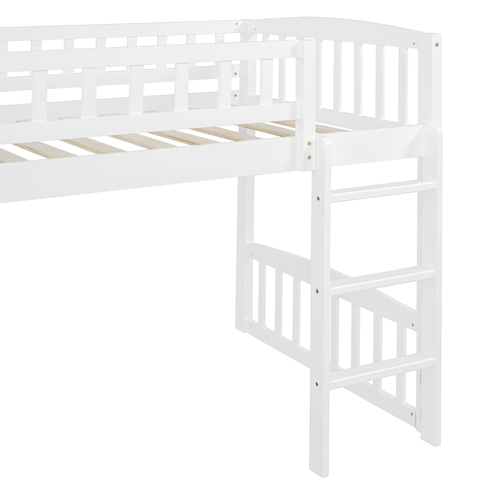 Twin Size Loft Bed With Slide And Ladder, White Old Sku: Lt000504Aak White Solid Wood