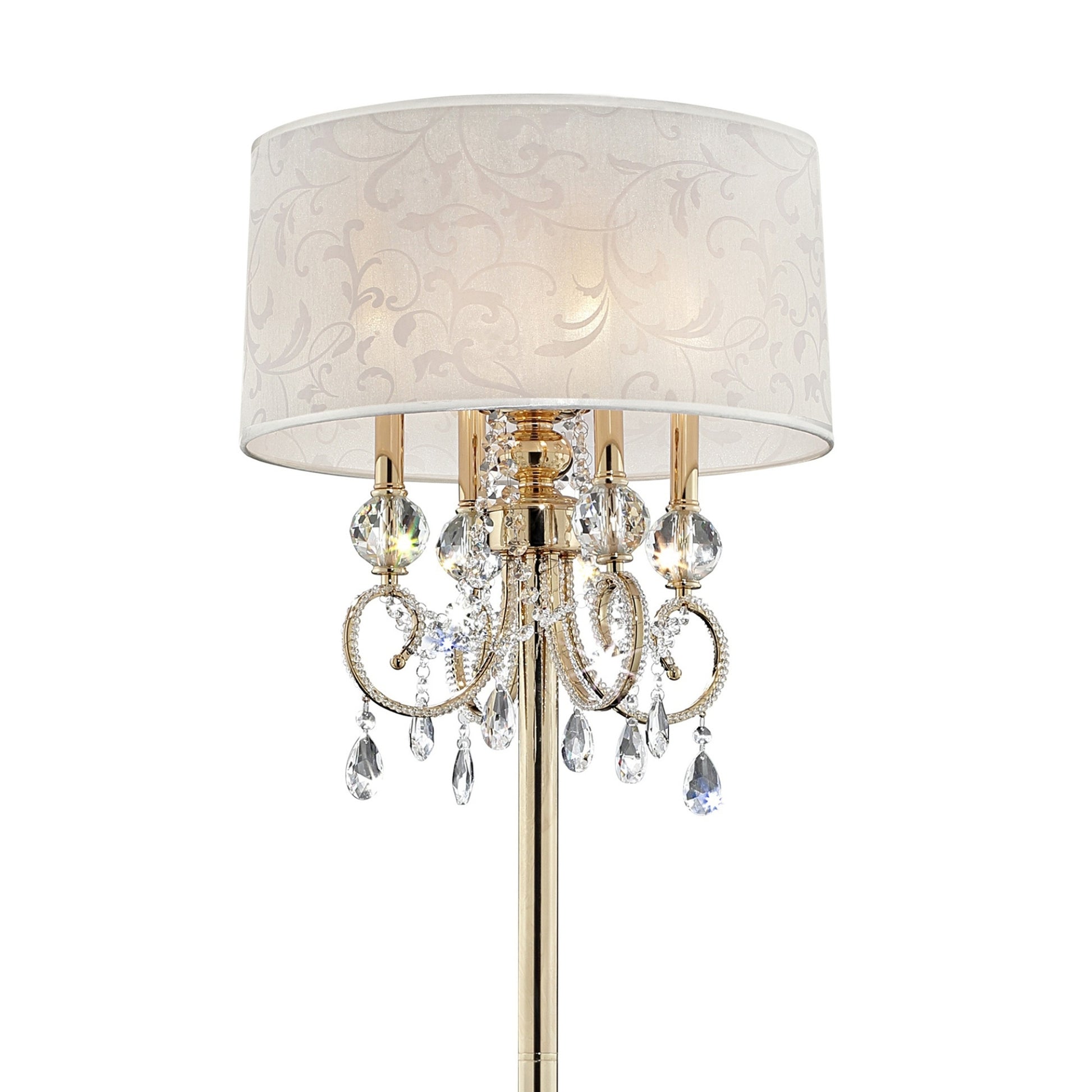 63" Tall Metal Floor Lamp "Aurora" With Brass Gold Finish And Crystal Accents Multicolor Metal