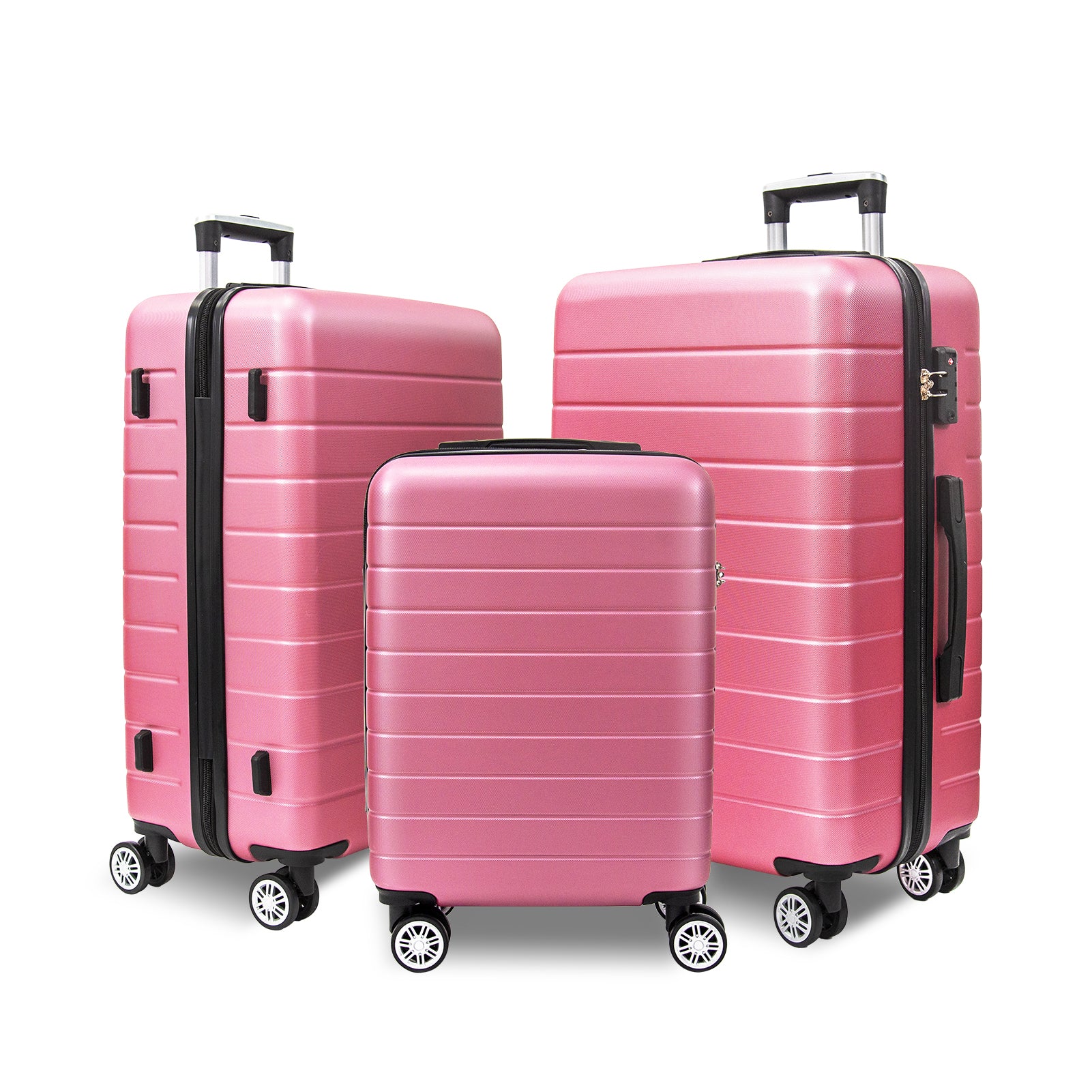 3 Piece Luggage Set Travel Lightweight Suitcases With Rolling Wheels,Tsa Lock & Abs Hard Shell ,Carry On Luggages For Business, Trip, 20 24 28 Pink Abs