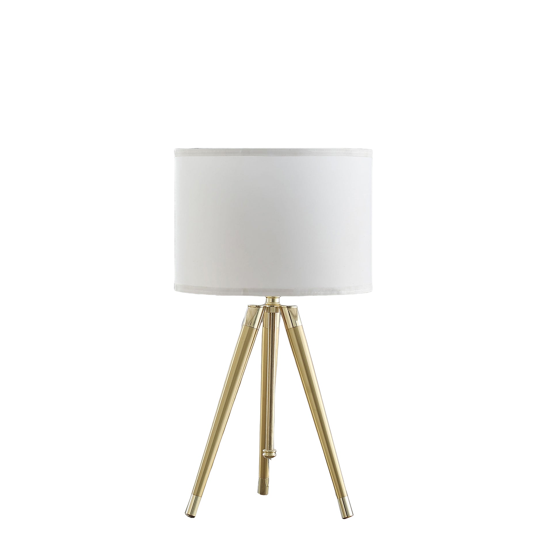 35.5" 25.75"H Adjustable Hieght Brass Shiny Gold Modern Tripod Table Lamp For Living Room, Nightstand Bedside Table Lamp For Bedroom, Led Lamp Gold White Fabric Metal