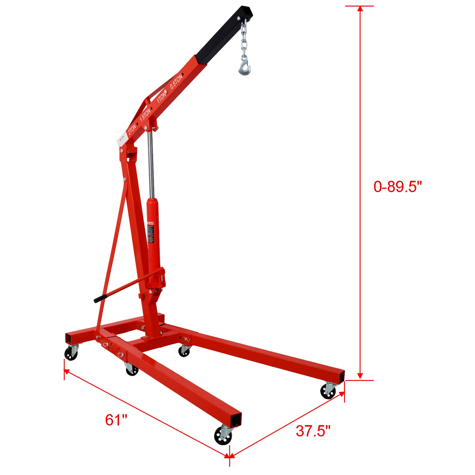 2 Ton Folding Engine Hoist Cherry Picker Shop Crane Hoist Lift, Heavy Duty Steel With 6 Iron Caster Wheels Red Red Steel