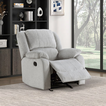 Modern Reclining Chair Gray Chenille Upholstered Pillowtop Arms Solid Wood Frame 1Pc Living Room Furniture Gentle Gliding Motion Recliner Gray Chenille Wood Primary Living Space Pillow Top Arms Solid Wood