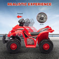 Qaba Kids Atv, 6V 4 Wheeler Kids Quad Car, Battery Powered Electric Ride On Toy With Music For Boys & Girls Ages 2 6 Years, Red Red Plastic
