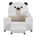 Twin Size Upholstered Daybed With Bear Shaped Headboard, Hydraulic System Andmesh Fence, White White Velvet