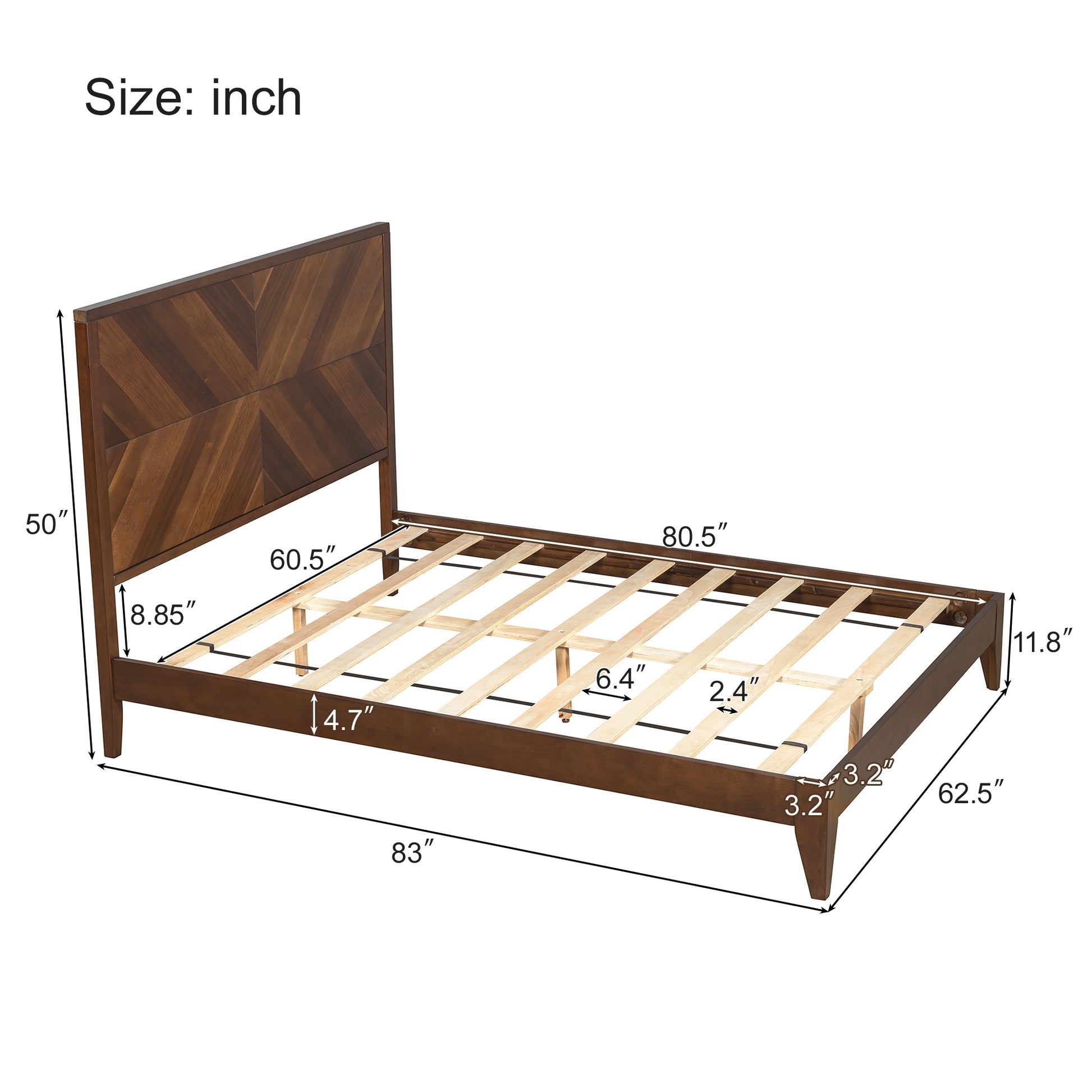 Mid Century Modern Platform Bed Wood Slat Support With No Box Spring Needed,Queen, Walnut Box Spring Not Required Queen Walnut Wood Bedroom Mid Century Modern Bed Frame Wood