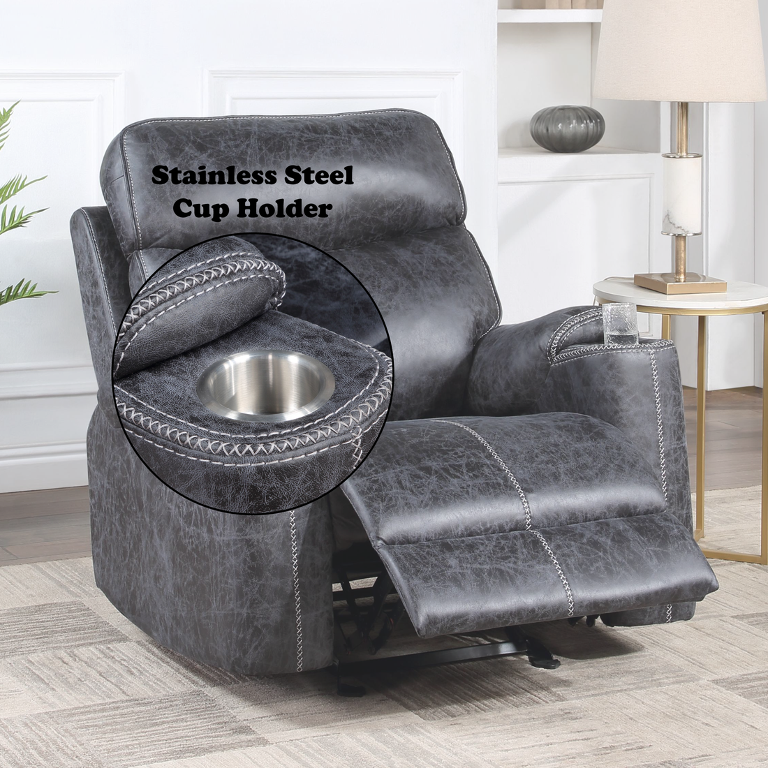 Hirah Motion Glider Recliner, Dark Gray Polish Microfiber Lv02572 Dark Gray Upholstered