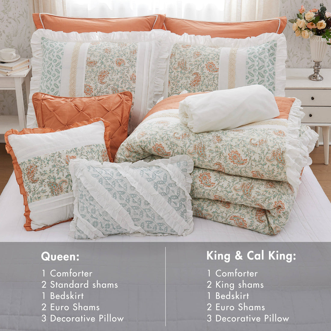 9 Piece Cotton Percale Comforter Set Coral King King Coral Polyester