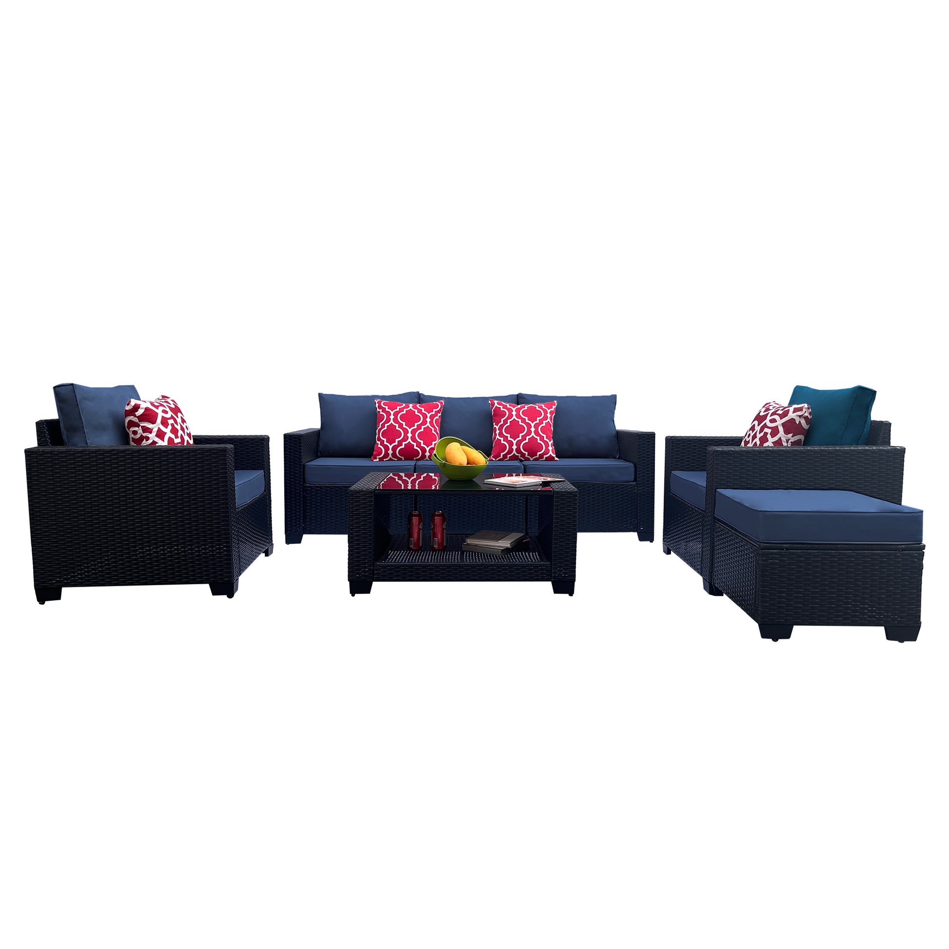 Outdoor Garden Patio Furniture 7 Piece Pe Rattan Wicker Cushioned Sofa Sets And Coffee Table, Patio Furniture Set Outdoor Couch Outdoor Couch Patio Furniture Outdoor Sofa Patio Couch Yes Complete Patio Set Dark Coffee Blue Seats 6 Weather Resistant Frame
