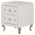 Elegant Pu Nightstand With 2 Drawers And Crystal Handle,Fully Assembled Except Legs&Handles,Storage Bedside Table With Metal Legs White White Pu