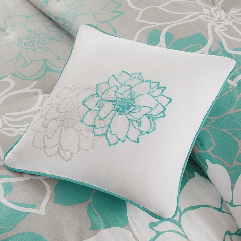 Printed Cotton Sateen Comforter Set Aqua King King Aqua Cotton