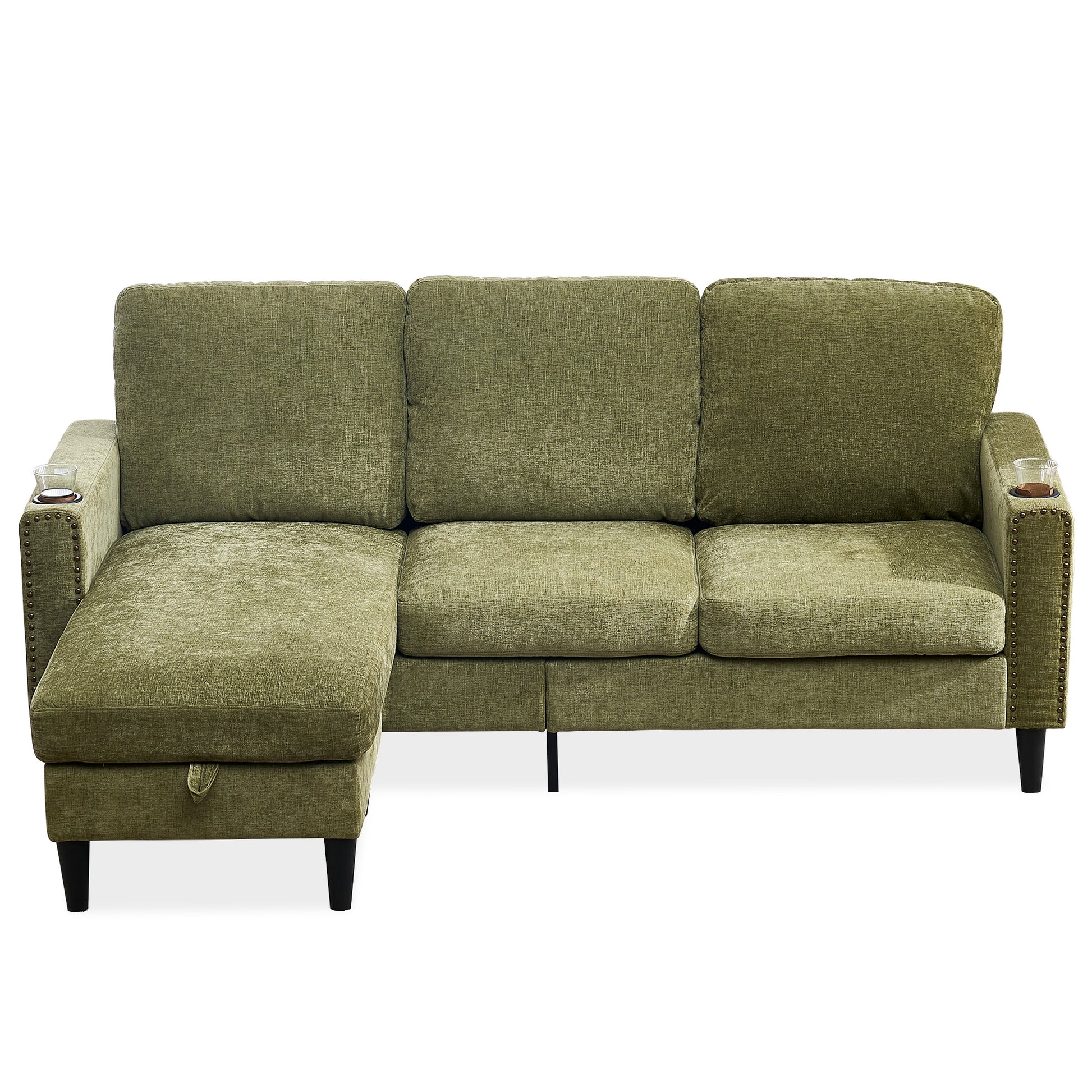 Modern Design Chenille 3 Seater L Shape Sectional Sofa With Storage Chaise For Apartment, Studio, Office,Living Room,L Shape Green Green Chenille Metal Primary Living Space Soft Modern Foam Foam