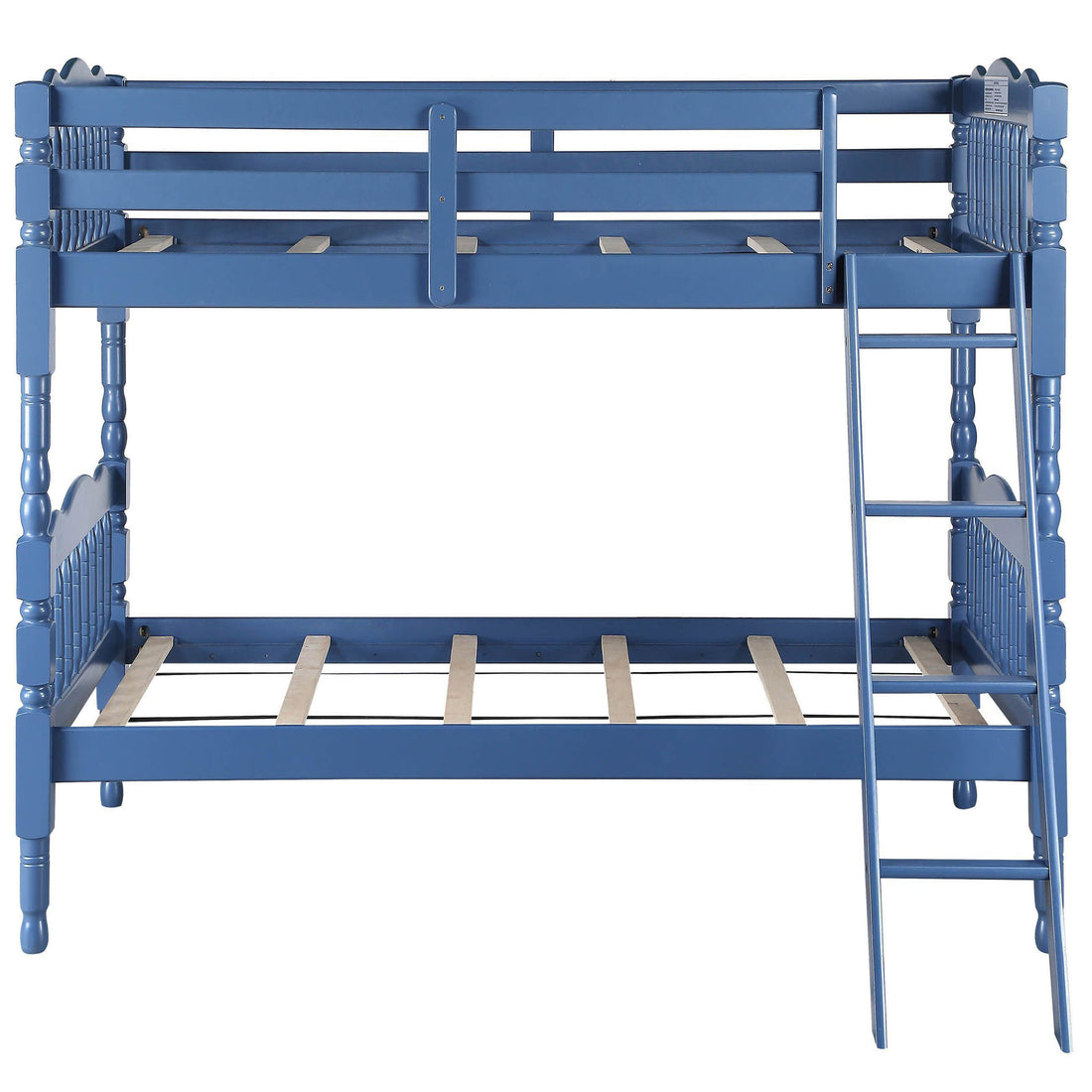 Blue Twin Over Twin Bunk Bed With Built In Ladder Blue Traditional Wood