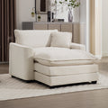 Comfortable Single Chair Deep Seat Sofa With Footstool With One Pillow, Accent Chair With Ottoman Suitable For Living Room And Bedroom And Reading Room, Light Beige Corduroy Fabric Beige Corduroy 1 Seat