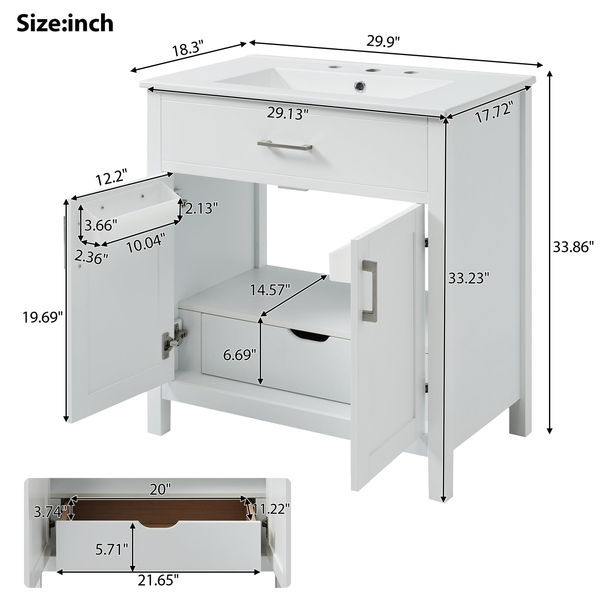 30 Inch Bathroom Vanity With Ceramic Sink And Large Storage The Perfect Choice For Small Bathrooms White Bathroom Solid Wood Mdf