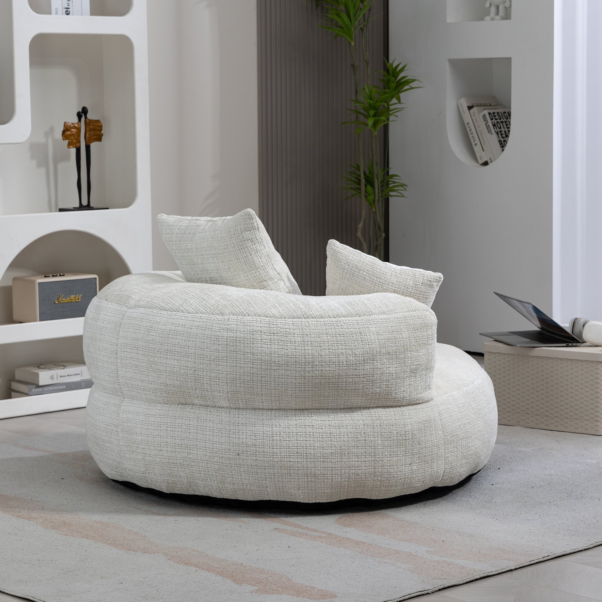 Coolmore Lazy Sofa Durable Comfort Lounger High Back Bean Bag Chair Couch With Three Pillows For Adults And Kids, Indoor & Outdoor, Single Gaming Sofa Chair For Bedroom,Office Beige Chenille Beige Foam Chenille 1 Seat