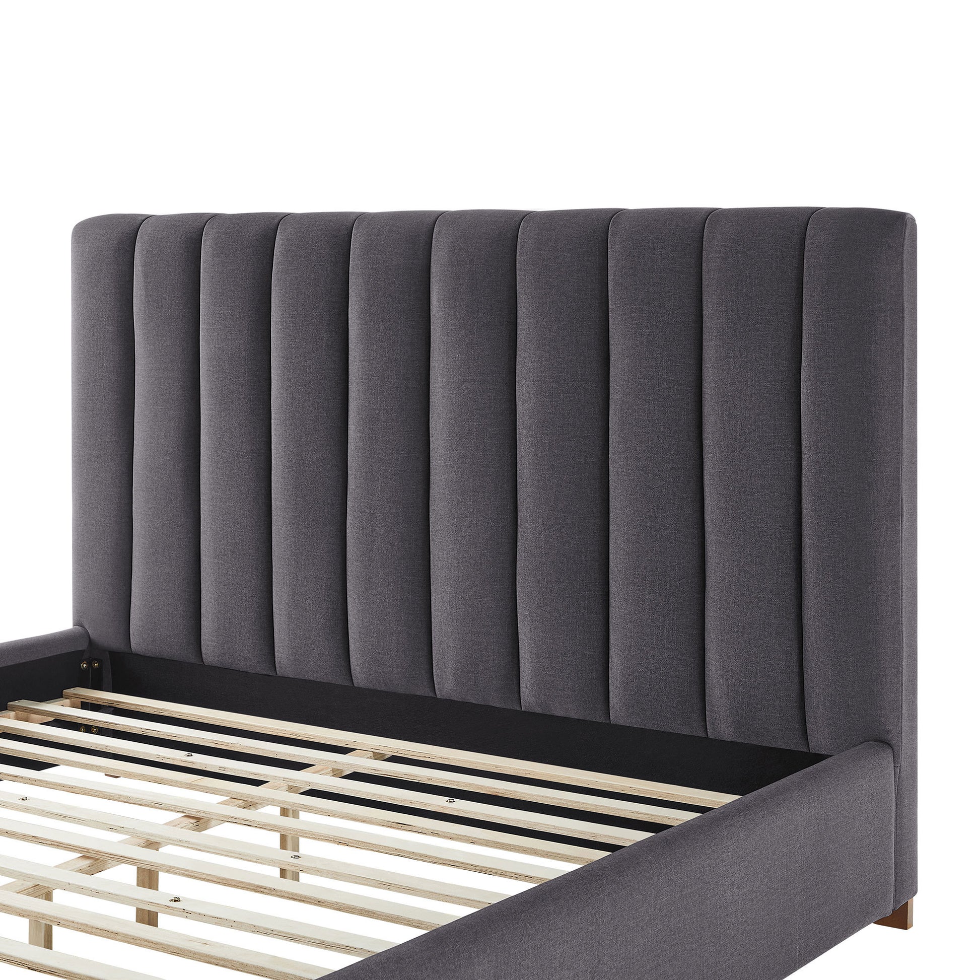 Queen Size Modern Design Bed Frame Upholstered Queen Bed Frame Platform With Headboard Fabric Headboard Wooden Slats Support, No Box Spring Needed,Mattress Foundation,Dark Grey Queen Dark Grey Fabric