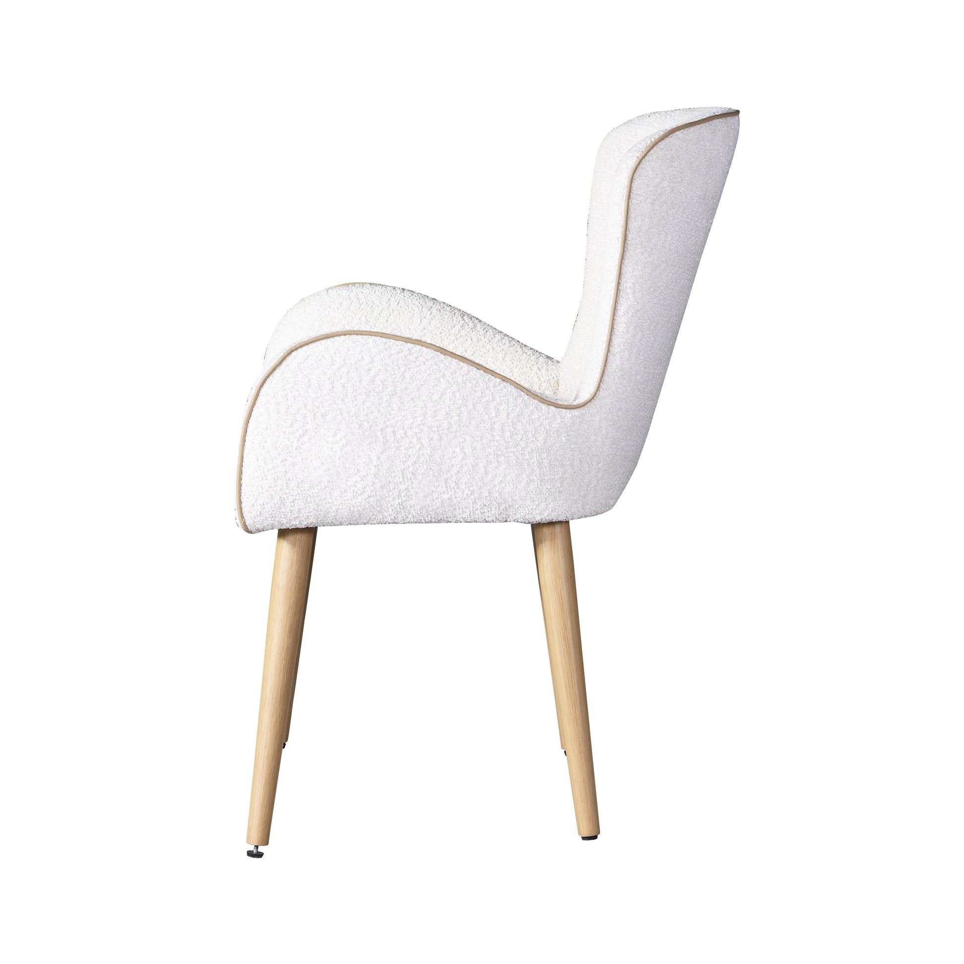 Qwin Beige Boucle & Oak Finish Side Chair Set Of 2 Beige Boucle