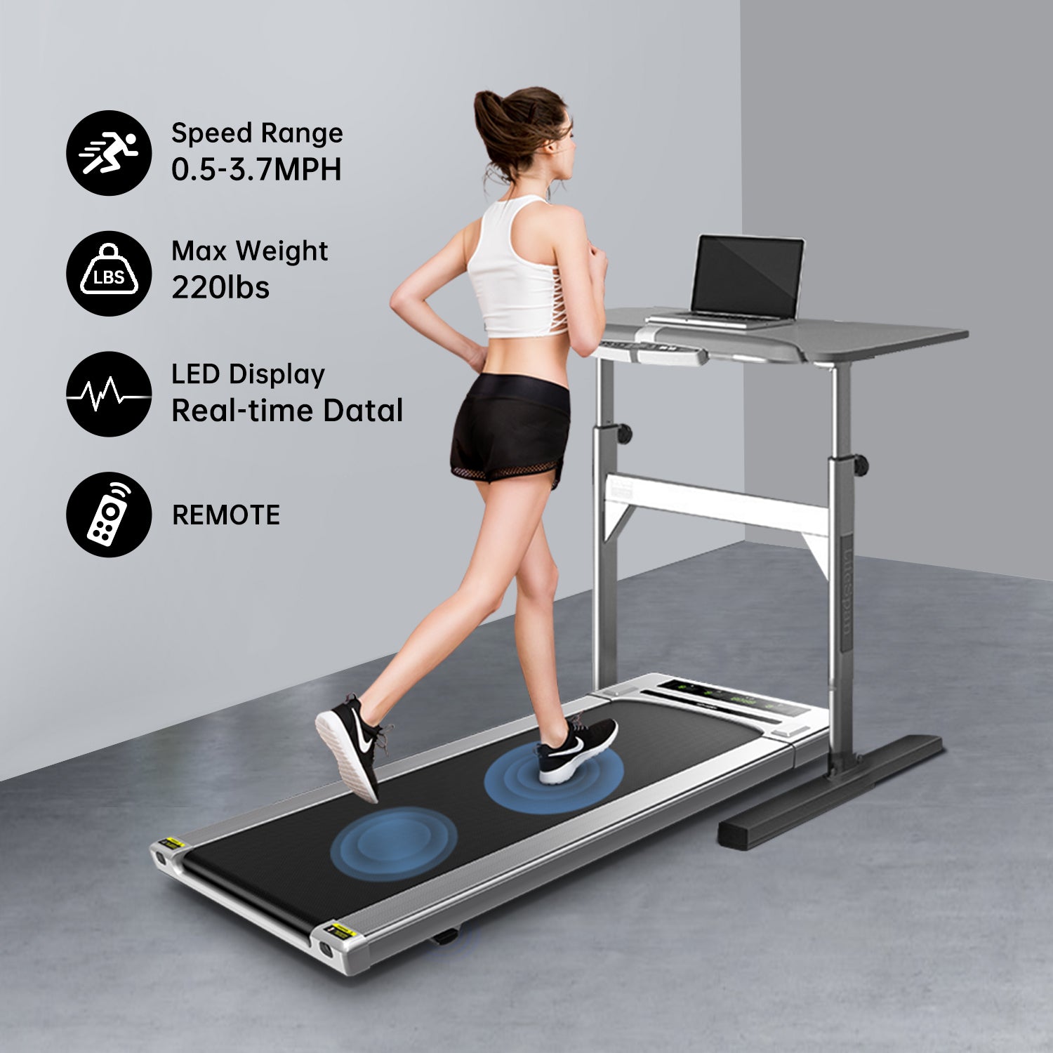 Walking Pad, Treadmill Under Desk With Wide Belt 2.5Hp Portable Walking Treadmill Under Desk For Home And Office, Installation Free Standing Desk Treadmill With Remote Control Silver Steel