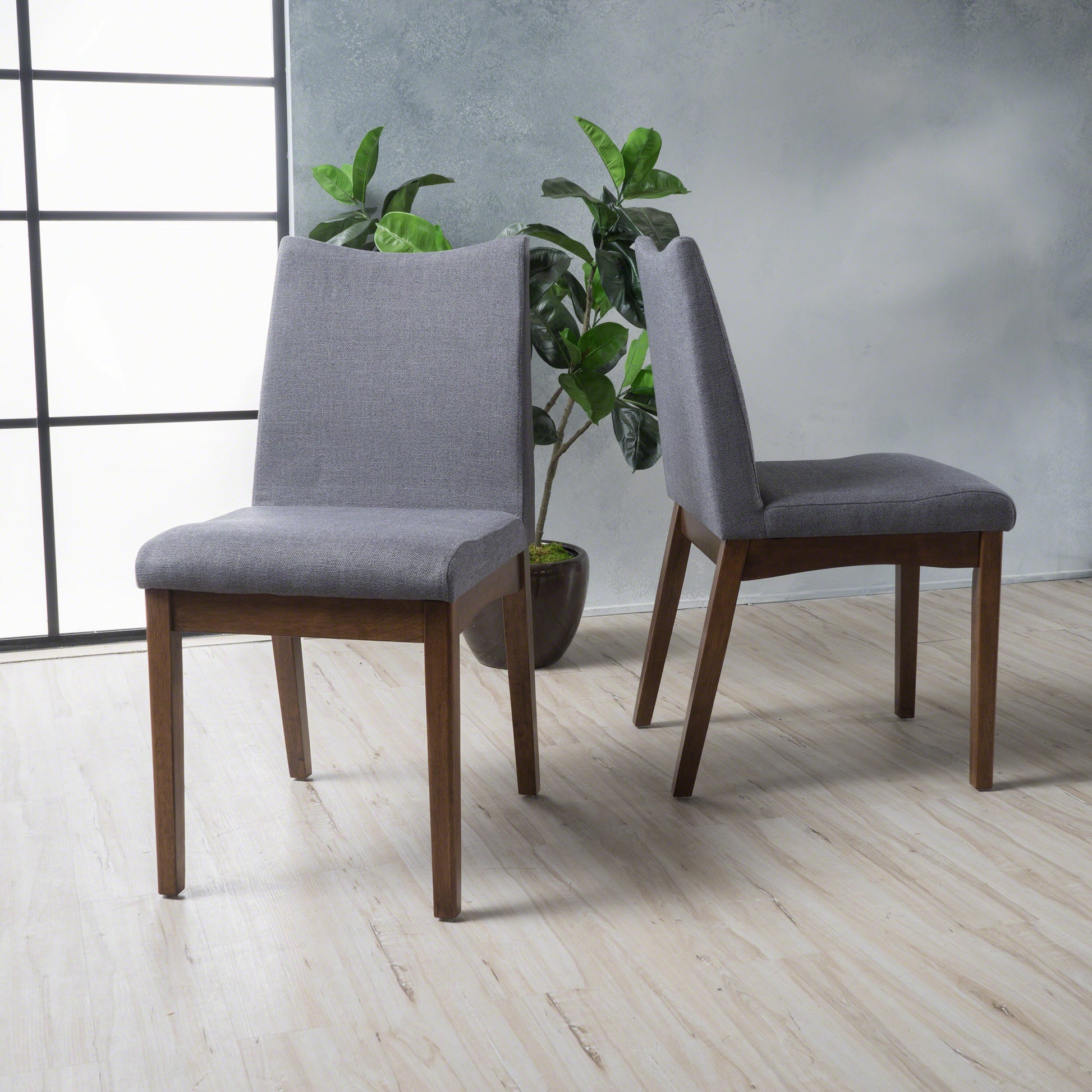 Dining Chair Set Of 2 Dark Grey Fabric