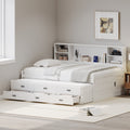 Full Size Captain Daybed With Storage Bookcase Headboard,Captain Bed With Trundle And Three Storage Drawers For Kids Teens Dorm Bedroom Multipurpose Guest Room Or Home, White Box Spring Not Required