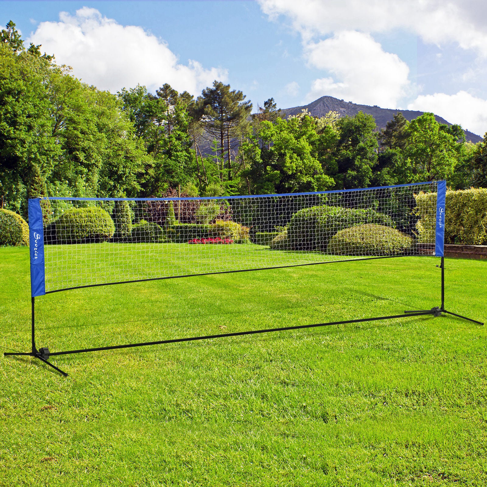 Soozier Portable Badminton Net, 14Ft Volleyball Net, Foldable And Height Adjustable With Carry Bag, For Tennis, Badminton And Pickleball, Court Beach Backyard Games Black Blue Hdpe