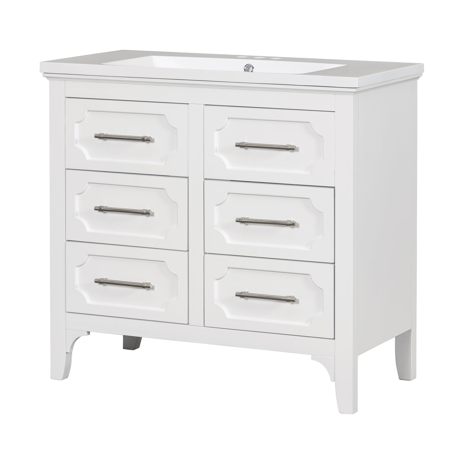 36'' Bathroom Vanity With Resin Sink Combo, Free Standing Single Vanity Set With Four Drawers, Solid Wood Frame Bathroom Storage Cabinet 4 White Bathroom Solid Wood Mdf Resin Painted