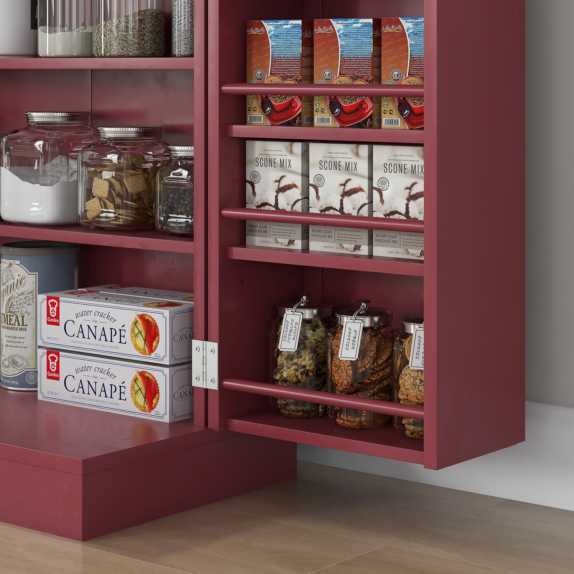 Homcom 41" Kitchen Pantry Storage Cabinet, Freestanding Kitchen Cabinet With 12 Door Shelves, Double Doors, 5 Tier Shelving And Adjustable Shelves, Painted Red Red Mdf