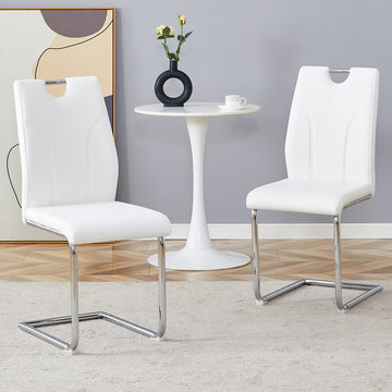 White Pu Dining Chair Set.Uniquely Designed White Dining Chairs. Pu Material, Paired With Silver Metal Chair Legs. Suitable For Offices, Restaurants, Kitchens, Conference Rooms, Etc. Set Of 2 White