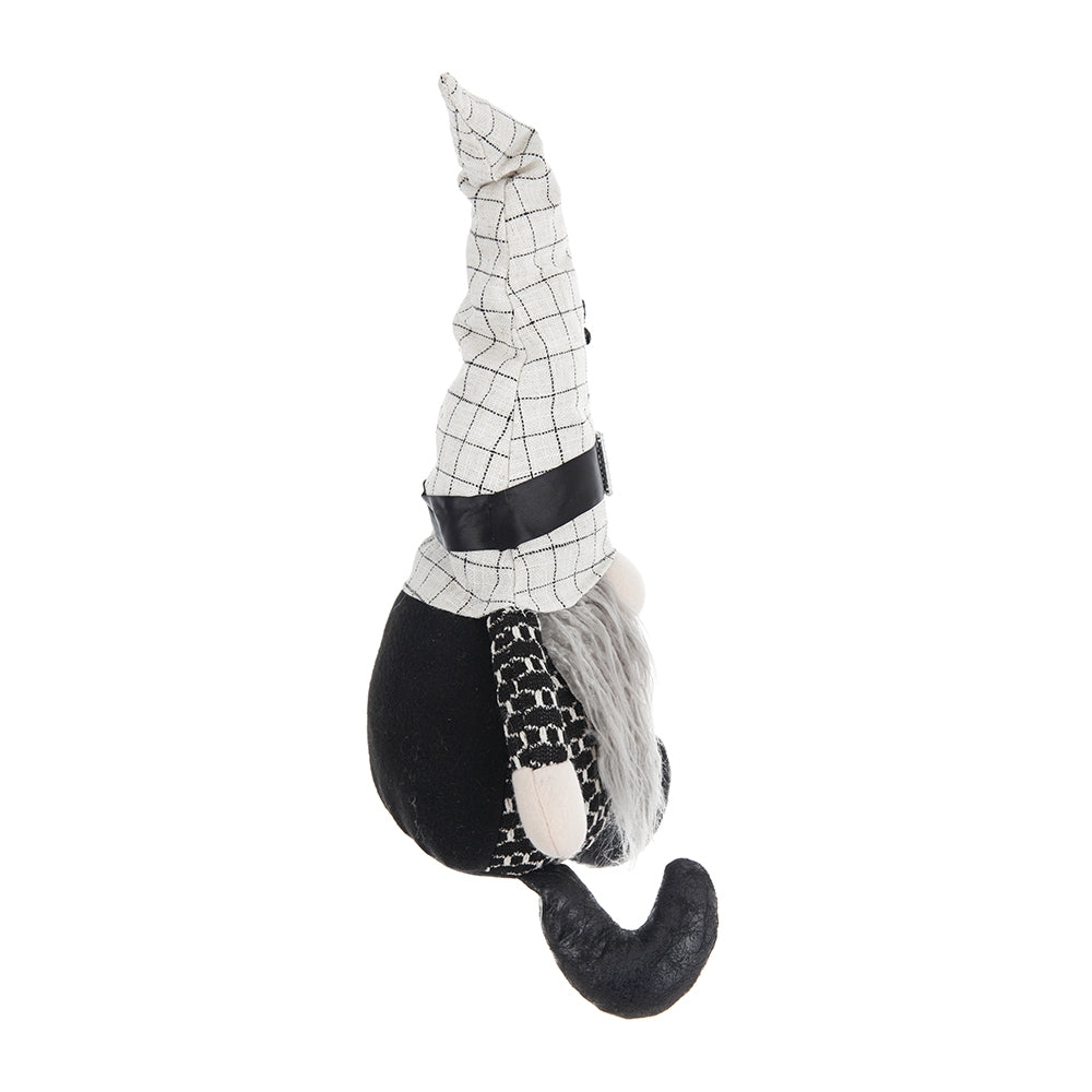 10.2X5.5X23.5" Fabric Sitting Gnome With White Hat Spider, For Halloween Decor Black White Polyester