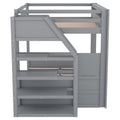 Wood Full Size Convertible Bunk Bed With Storage Staircase, Bedside Table, And 3 Drawers, Gray Gray Solid Wood Mdf