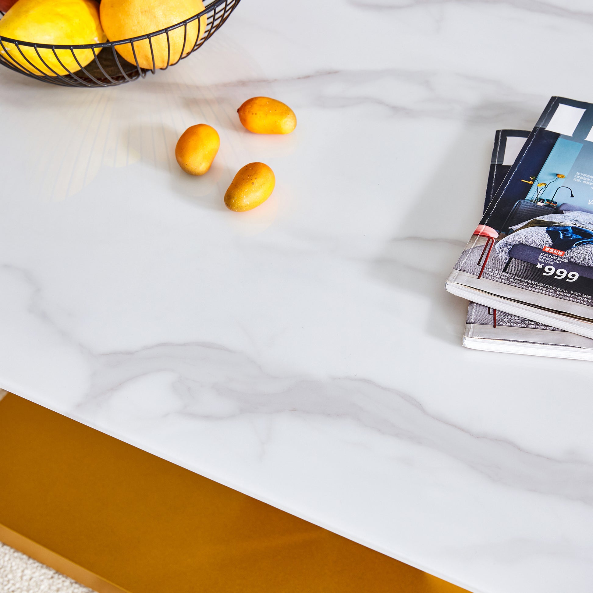 Modern Minimalist Coffee Table. Tempered Glass With Stickers Tabletop,Golden Mdf Pillars. Suitable For Living Room And Dining Room Gold Mdf Glass