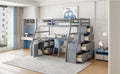 Full Size Loft Bed With 7 Drawers 2 Shelves And Desk Gray Full Gray Plywood