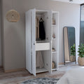 Misuri Wardrobe Armoire With Double Door, Drawer, Hanging Rod, And Open Shelves White White Bedroom Particle Board